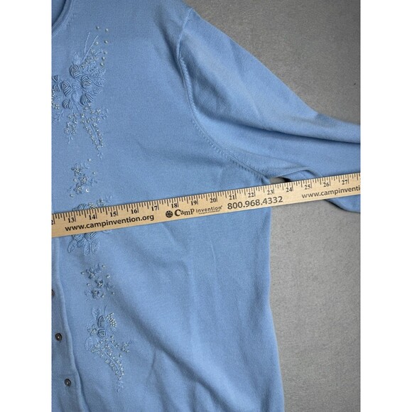 Land's End Blue Cardigan Button Up XL Grandmacore Pearl Embellished Embroidered - Picture 5 of 7
